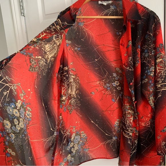 Vintage Red Patterned Button Front Blouse - Picture 4 of 10